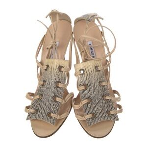 Manolo Blahnik Leather Animal Print Heel Sandals